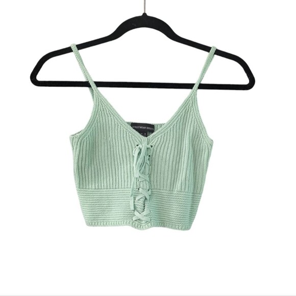 Seafoam Green StreetWear Society Knit Crochet Crop Top - Picture 1 of 3